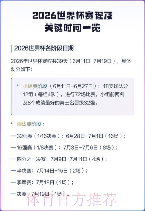 2026世界杯赛程公布具体时间安排